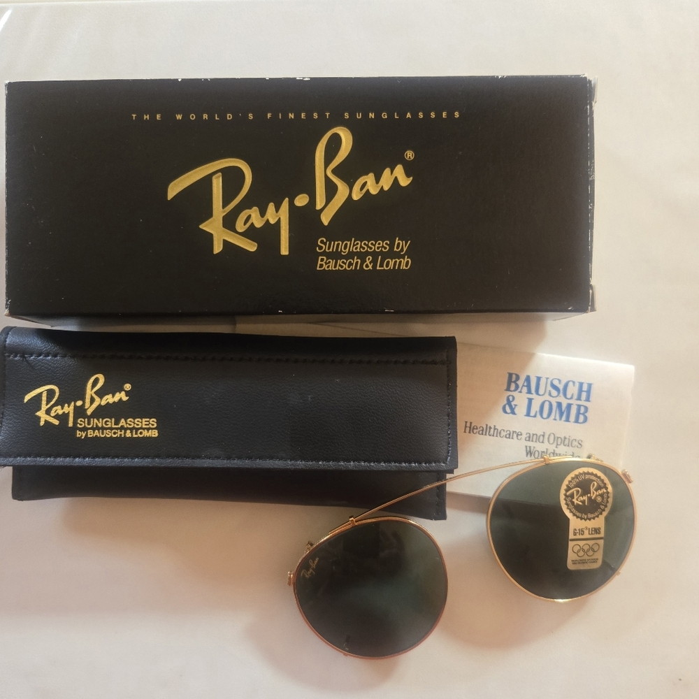 Vintage Bausch & Lomb Ray-Ban Round Metal Arista Clip-Ons Sunglasses G-15 49 mm
